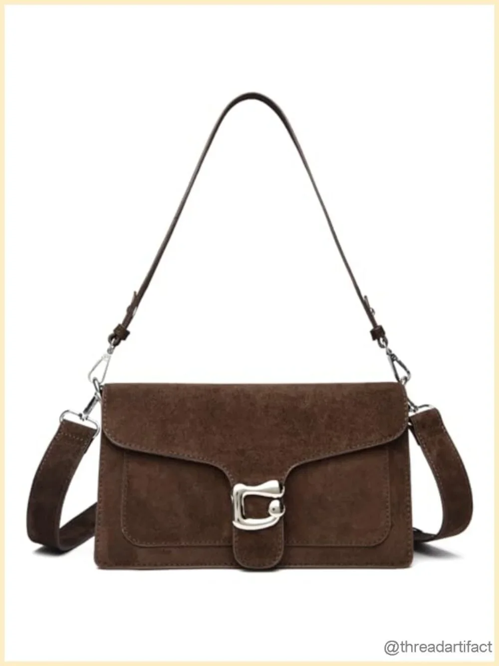 Faux Suede Crossbody Bag with 2 Detachable Straps - Trendy Shoulder Purse